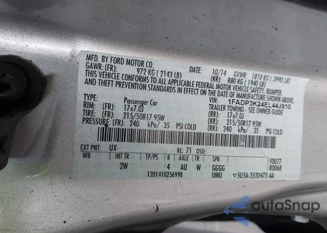 2014 Ford Focus Se z USA, uszkodzony, nr VIN 1FADP3K24EL443910